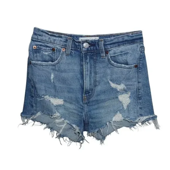 Abercrombie & Fitch The Mom Short High Rise Distressed Denim Cutoff Shorts 24/00 - Picture 1 of 4